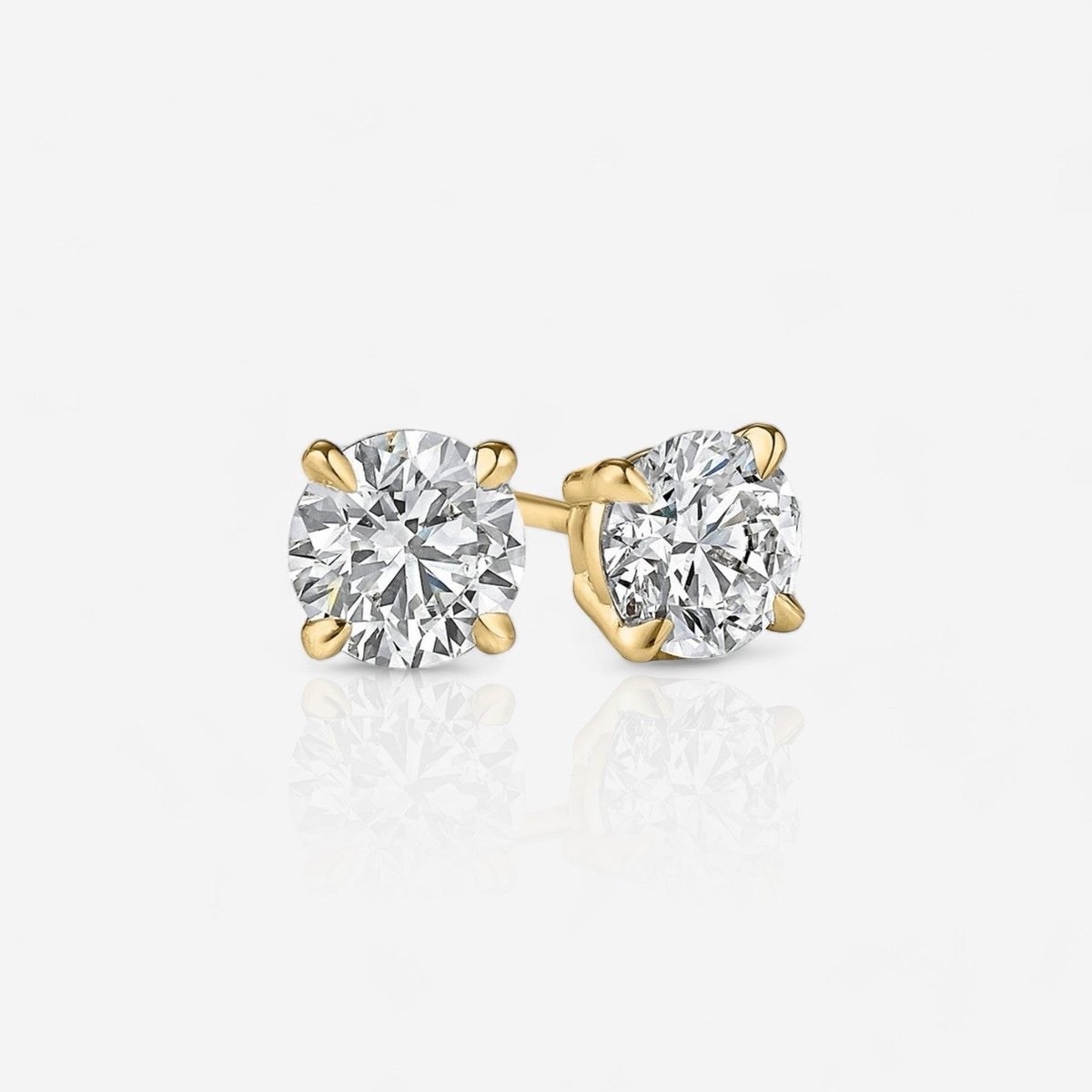 1.0+ CT Certified Lab Grown Diamond Stud Earrings FL D Color 18k Yellow Gold 5mm