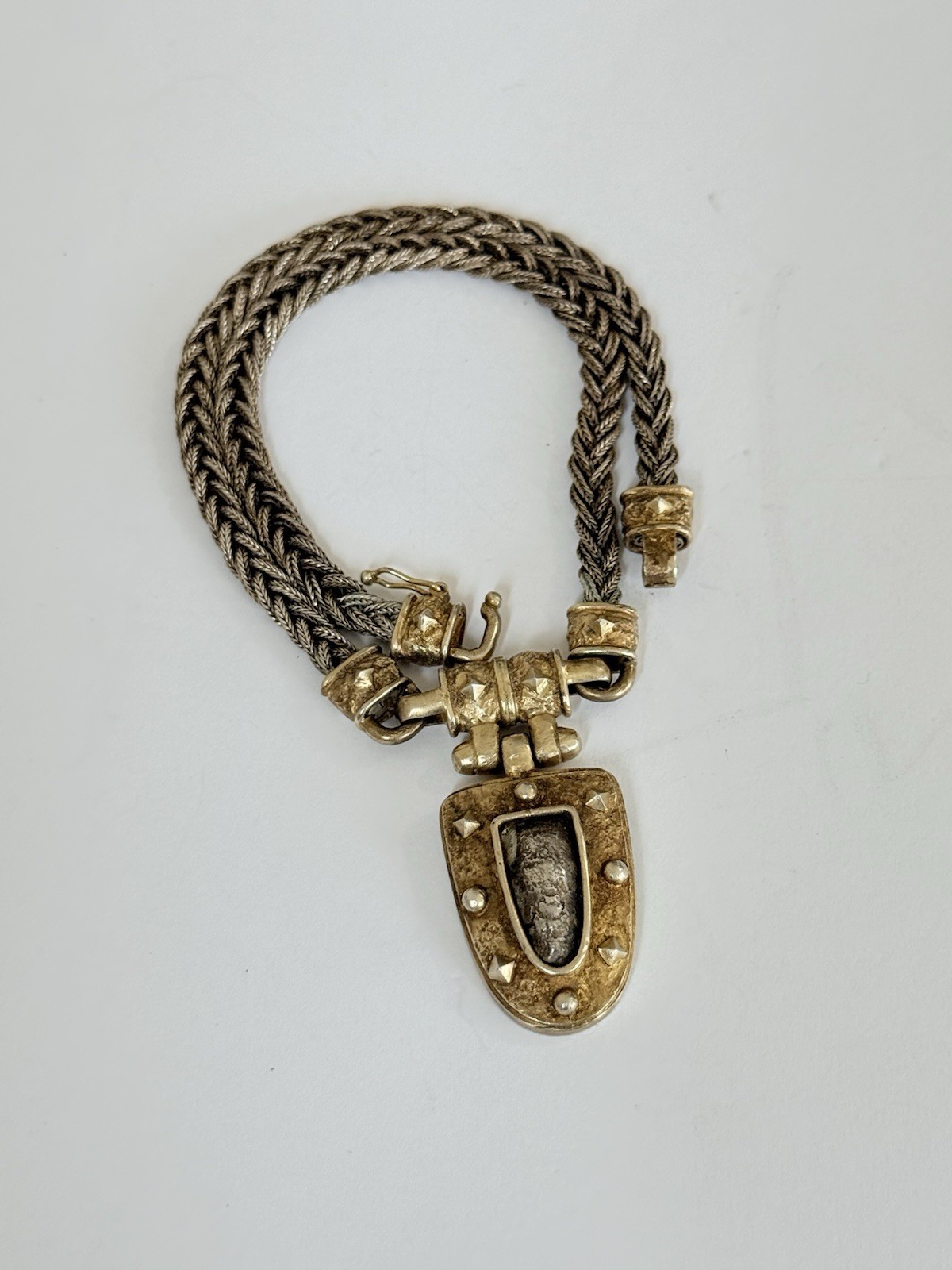 VINTAGE ANATOLI STERLING SILVER GOLD GILT BRAIDED LINK CHAIN NECKLACE 45-GRAMS
