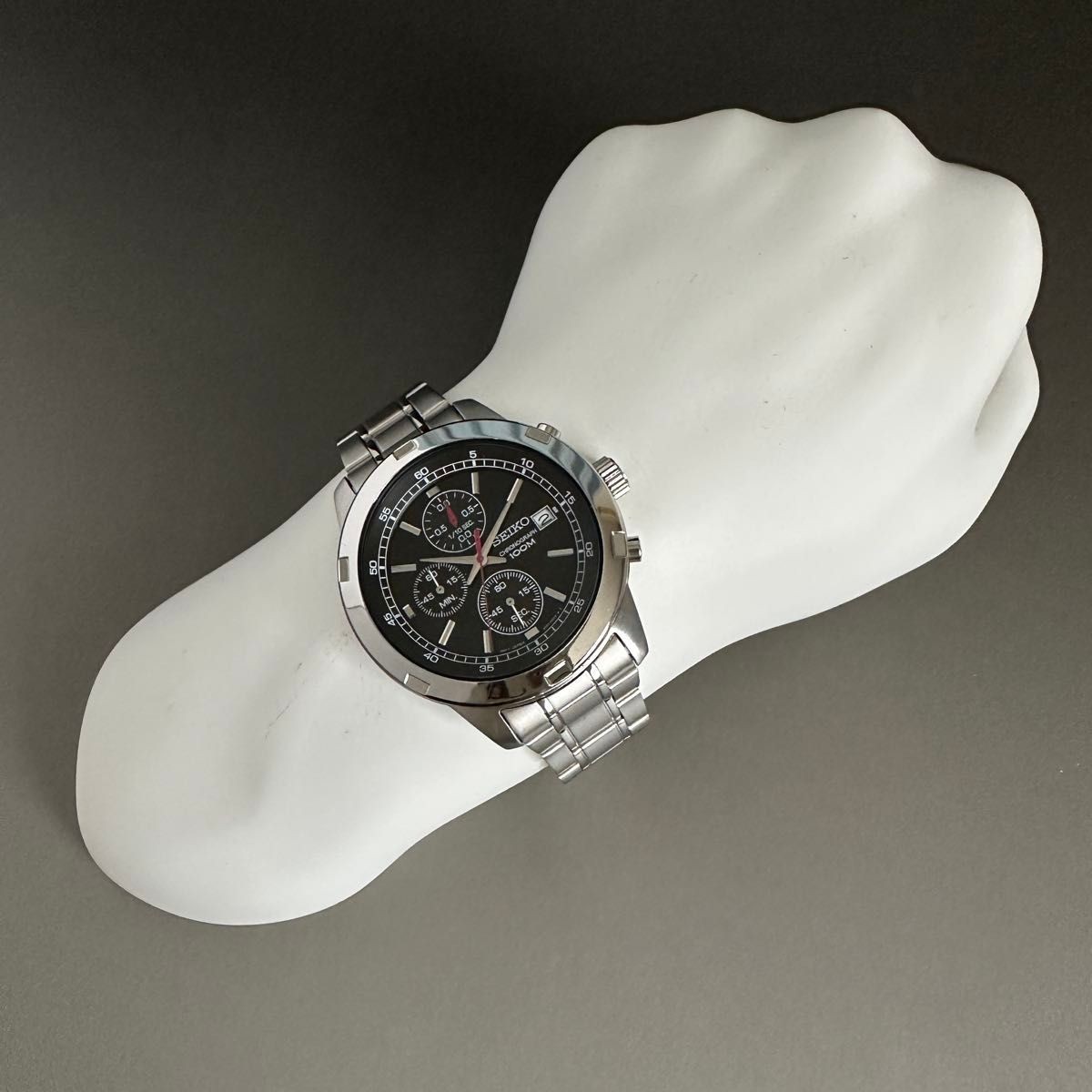 New SEIKO Men’s Watch Chronograph Overseas Model Black Dial Quartz Waterproof Bl