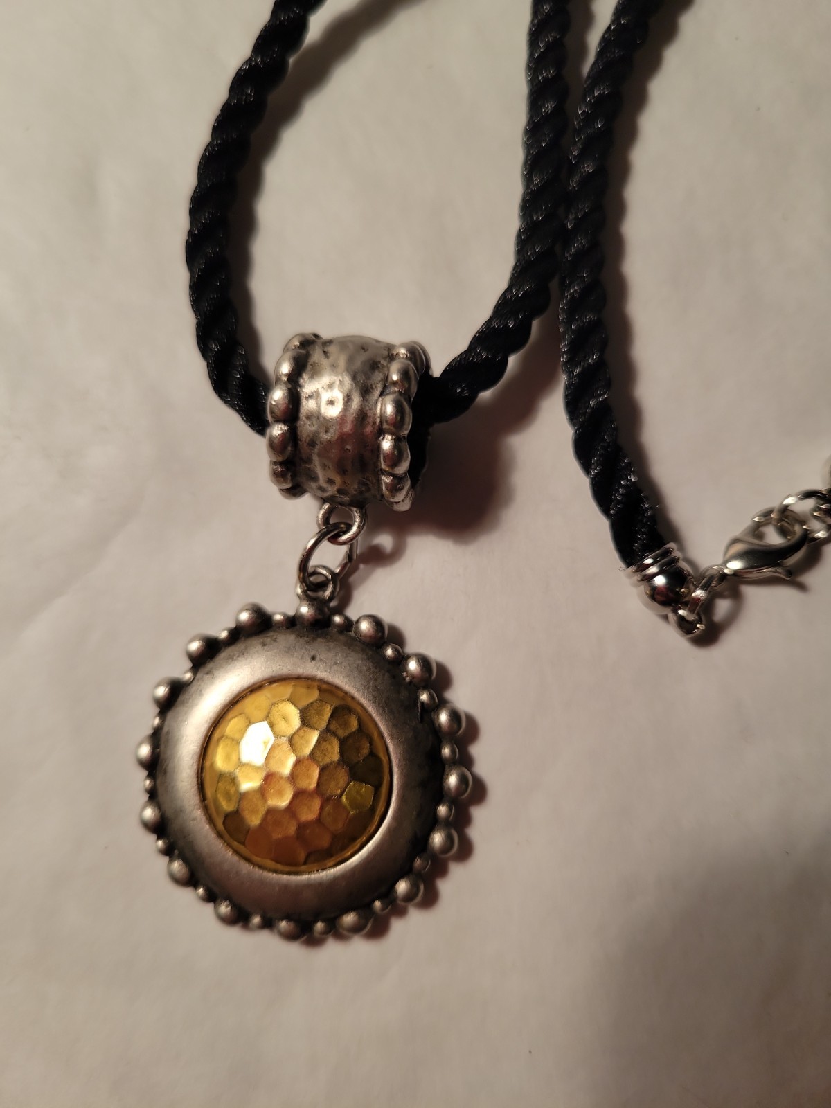 New Metal Sun Pendant Necklace with Black Satin Cord 20 Inches In Length