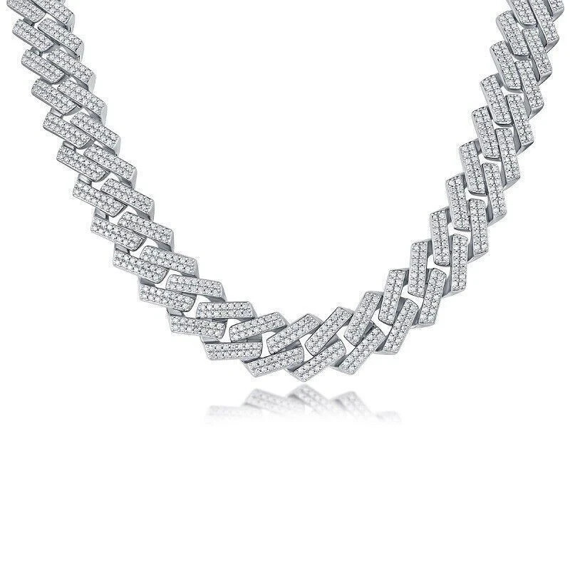 Men’s 35Ctw Real Moissanite 20mm Cuban Necklace Chain Link 14K White Gold Plated