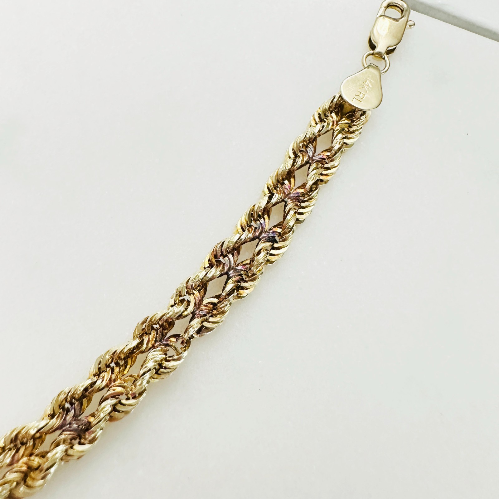 Solid 14K Yellow Gold Unique Braided Link Chain Bracelet 5.7mm, 7 3/8″, 3.4g