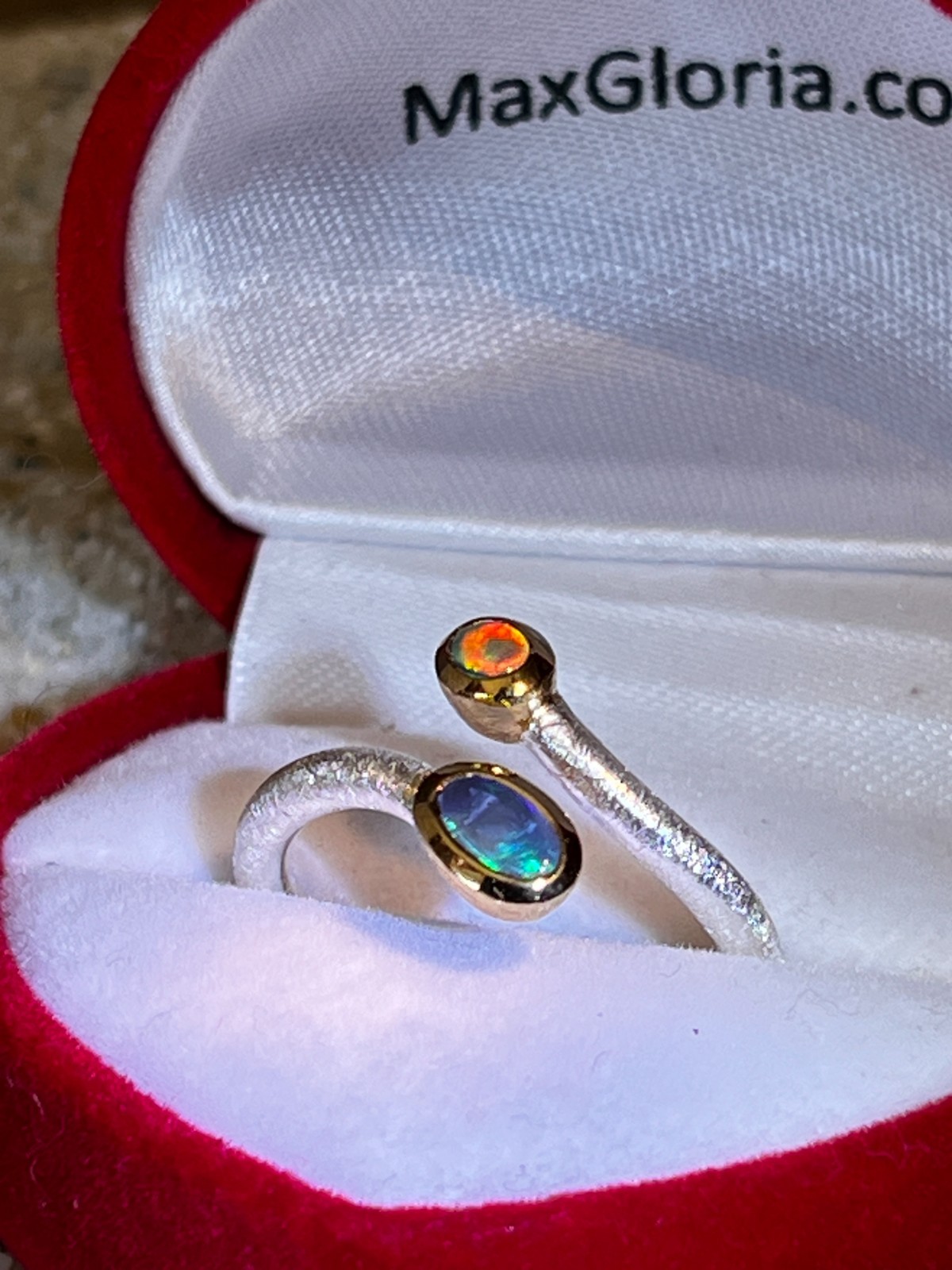 Black Opal Splendor and Splendor in 18kt Gold Vermeil Setting Sterling Silver Ring