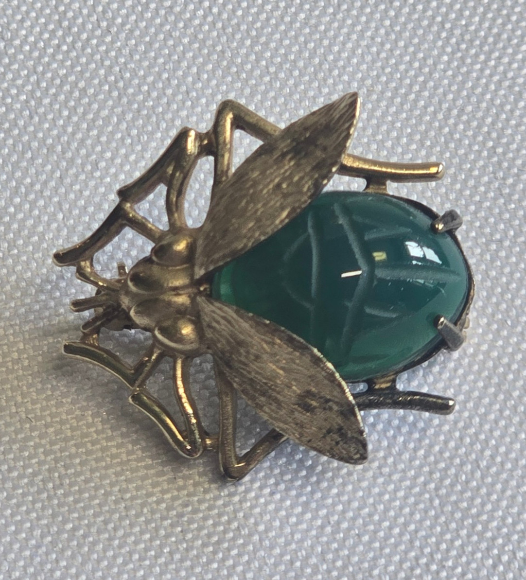 Vtg Sterling Silver Gold Vermeil Brooch 7.69g Fine Jewelry Jade Look Pin *READ*