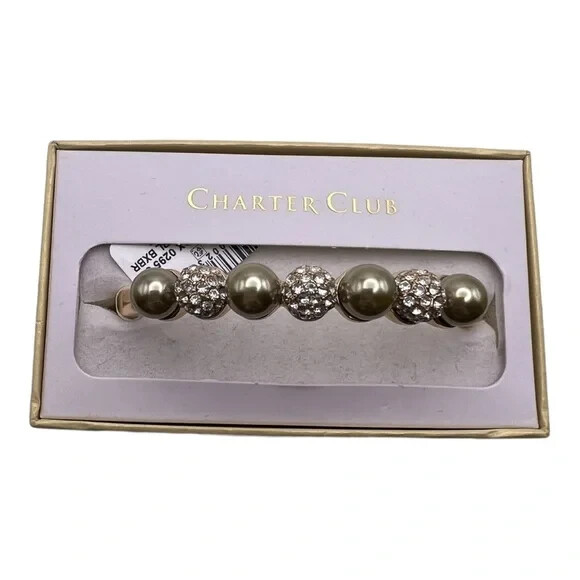 Charter Club Gold-Tone Pavé Fireball & Green Imitation Pearl Bangle Bracelet NWT