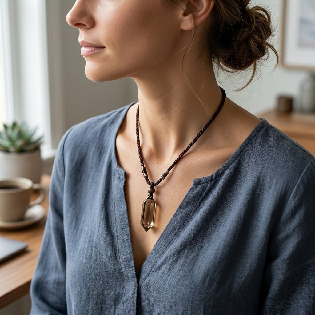 Natural Smoky Quartz Hexagon Pendant Healing Balance Amulet Unisex Necklace