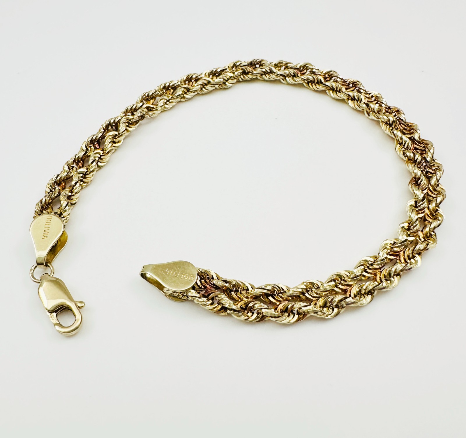 Solid 14K Yellow Gold Unique Braided Link Chain Bracelet 5.7mm, 7 3/8″, 3.4g