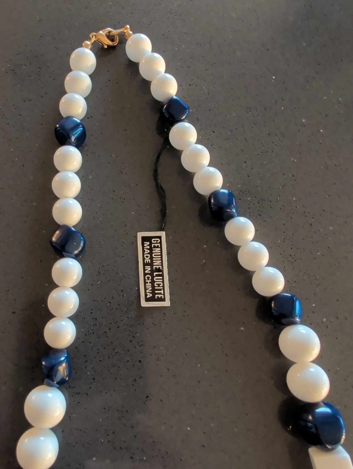 NOS Vintage GenuineLucite Necklace & Earrings Set Nautical Anchor Blue White S5
