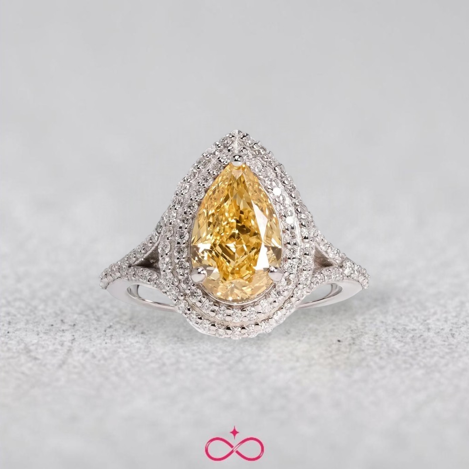 Pear Cut 3.70 Carat 950 Platinum Diamond Ring Fancy Vivid Yellow IGI Lab Created