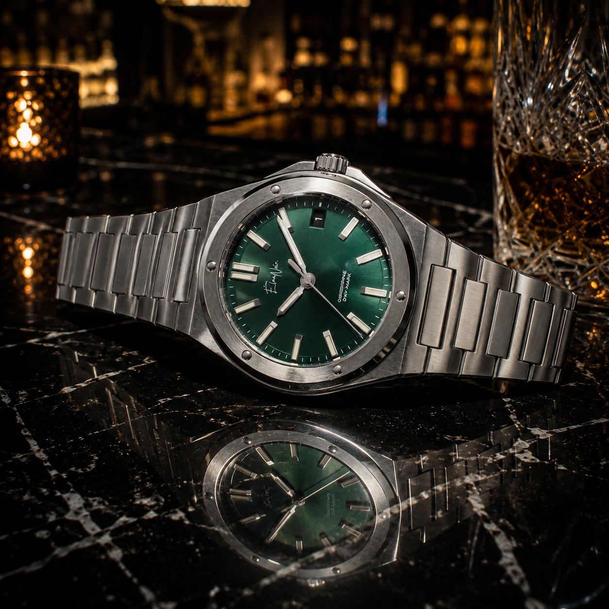 Élan Noir Day-Mark Automatic Mens Watch NH35 Green Dial Sapphire Steel 41mm