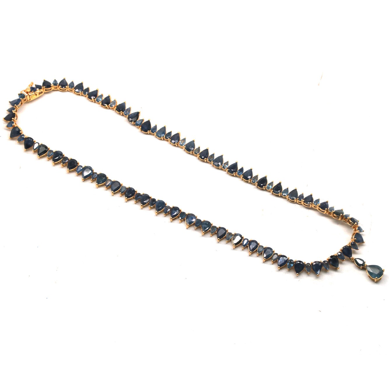 925 Sterling Silver 18K Gold Plated 7 x 9 mm. Blue Sapphire Necklace 17.0 In.