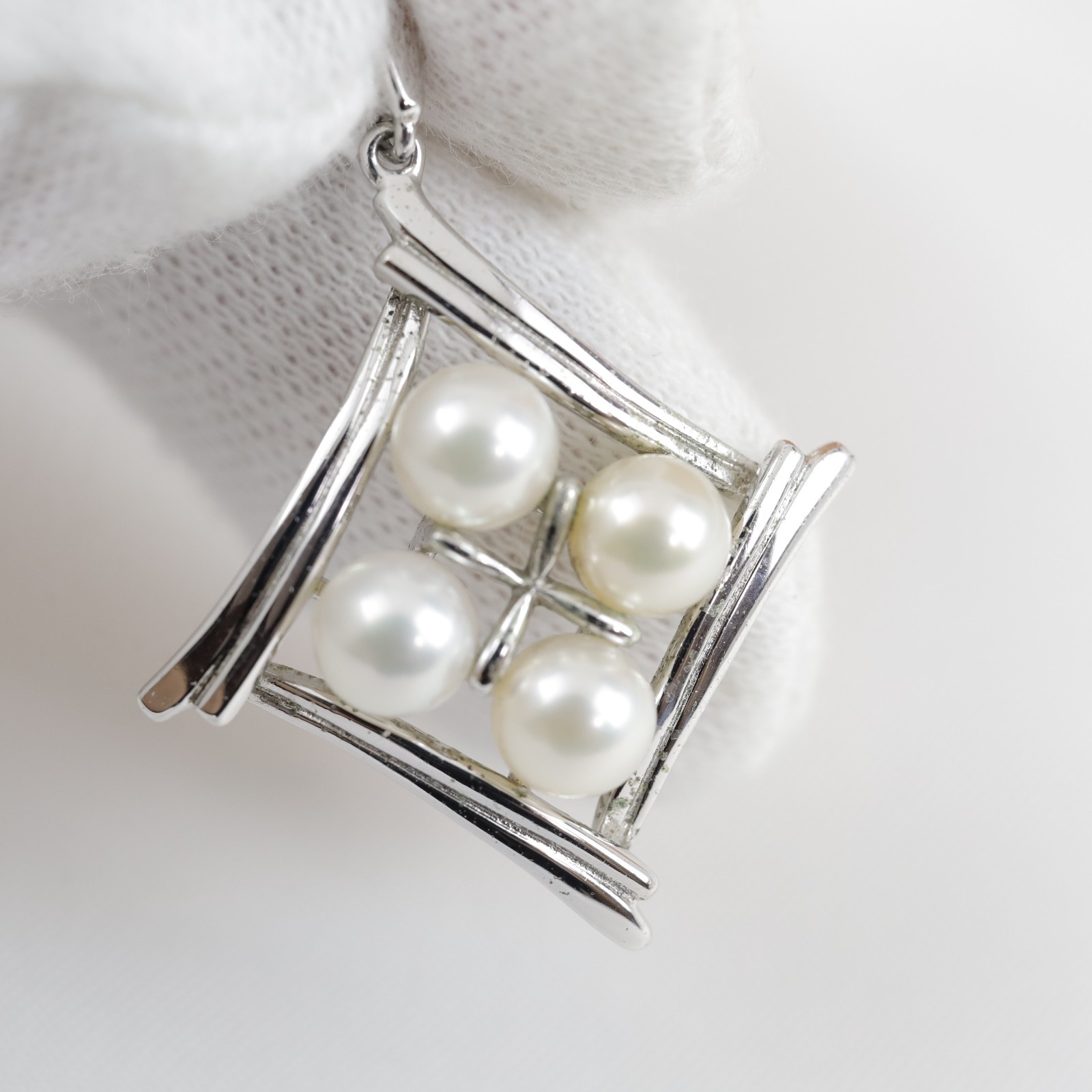 Mikimoto Akoya Pearl Pendant Charm 6mm x 4 Pearls Sterling Silver (No Chain)