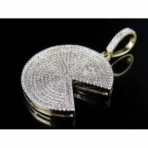 2.00 Ct Round Cut Moissanite PACMAN Shape Charm Pendant Real 925 Sterling Silver