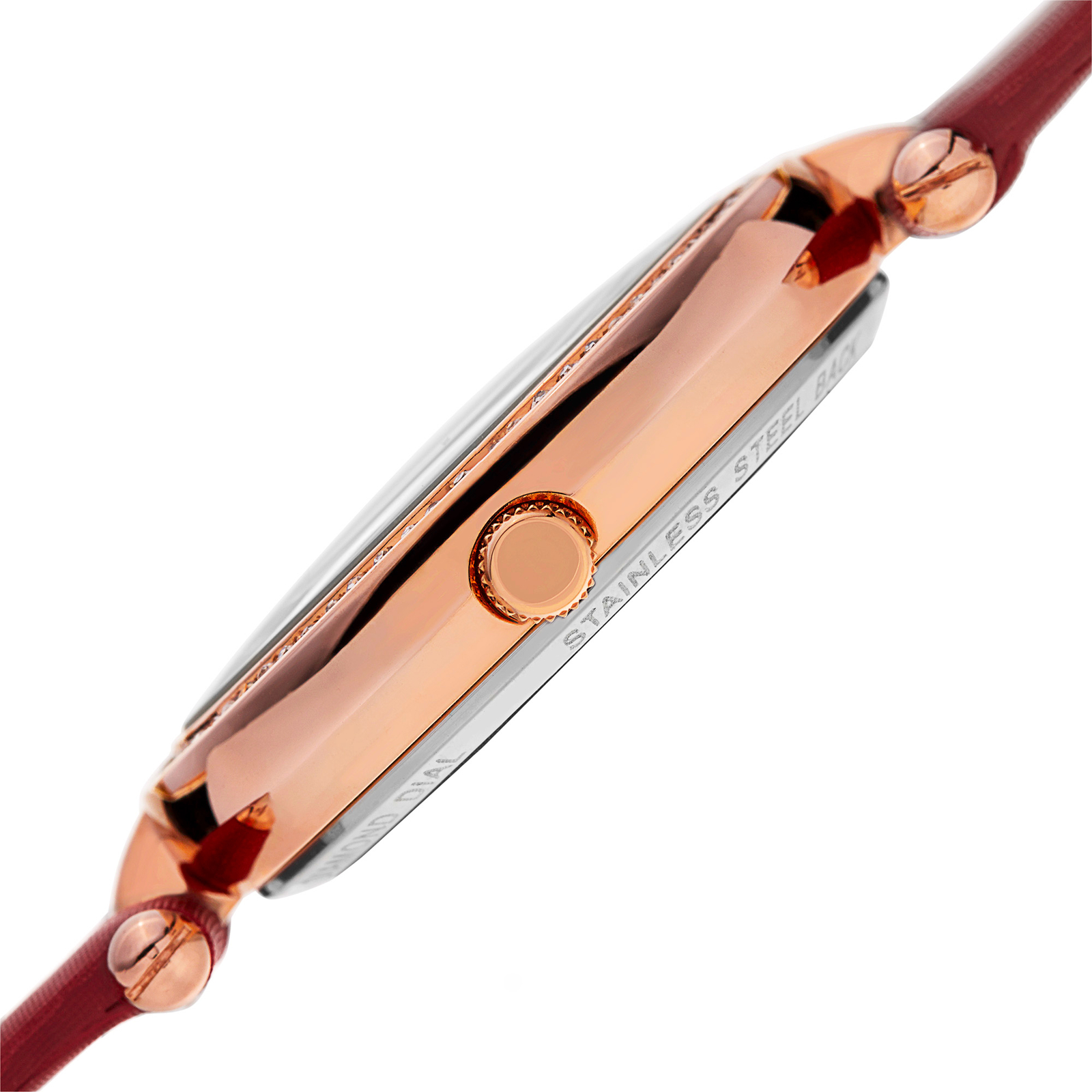 New Women’s Burgi BUR104RD Rose-tone Swiss Quartz Diamond Red Satin Strap Watch