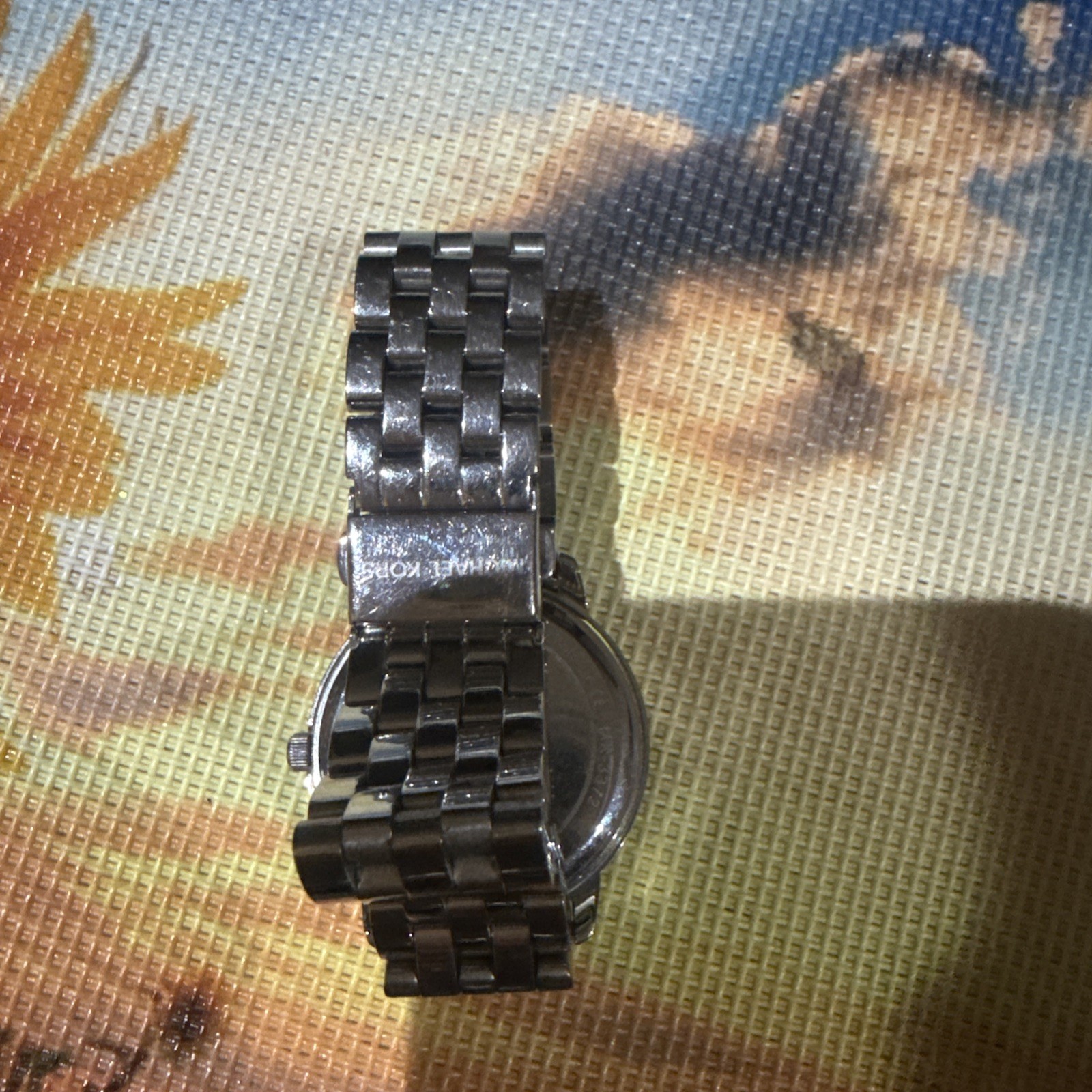 MICHAEL KORS Womens Nini Silver Tone Watch MK Monogram Dial Crystals MK3372