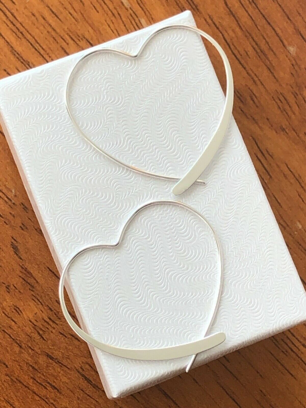 925 Sterling Silver Heart Threader Hoop Earrings Plain 34mm(1.34″)x32mm