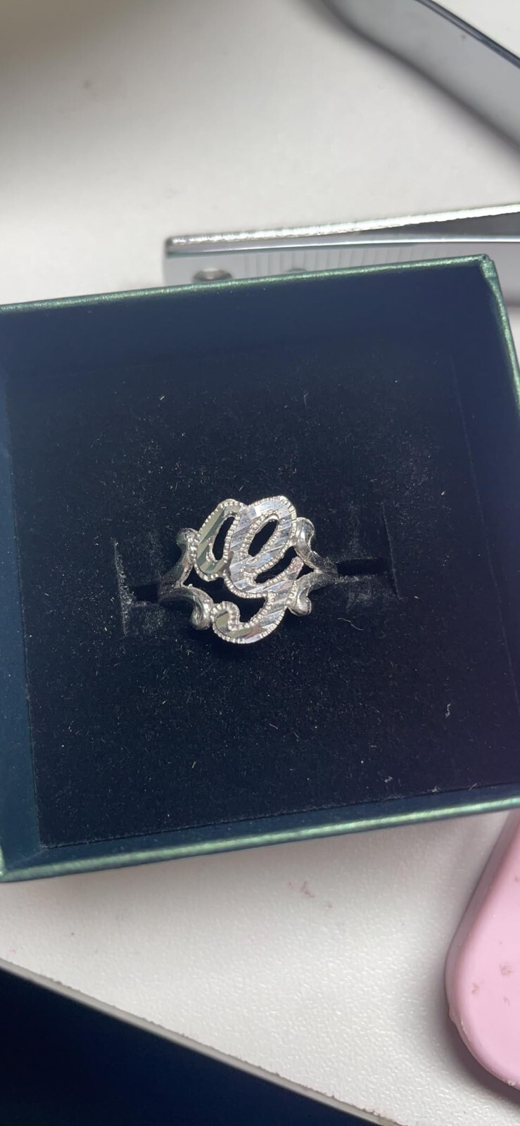 Elegant Sterling Silver Sparkle-Cut Cursive Letter Initial Script Ring for Women
