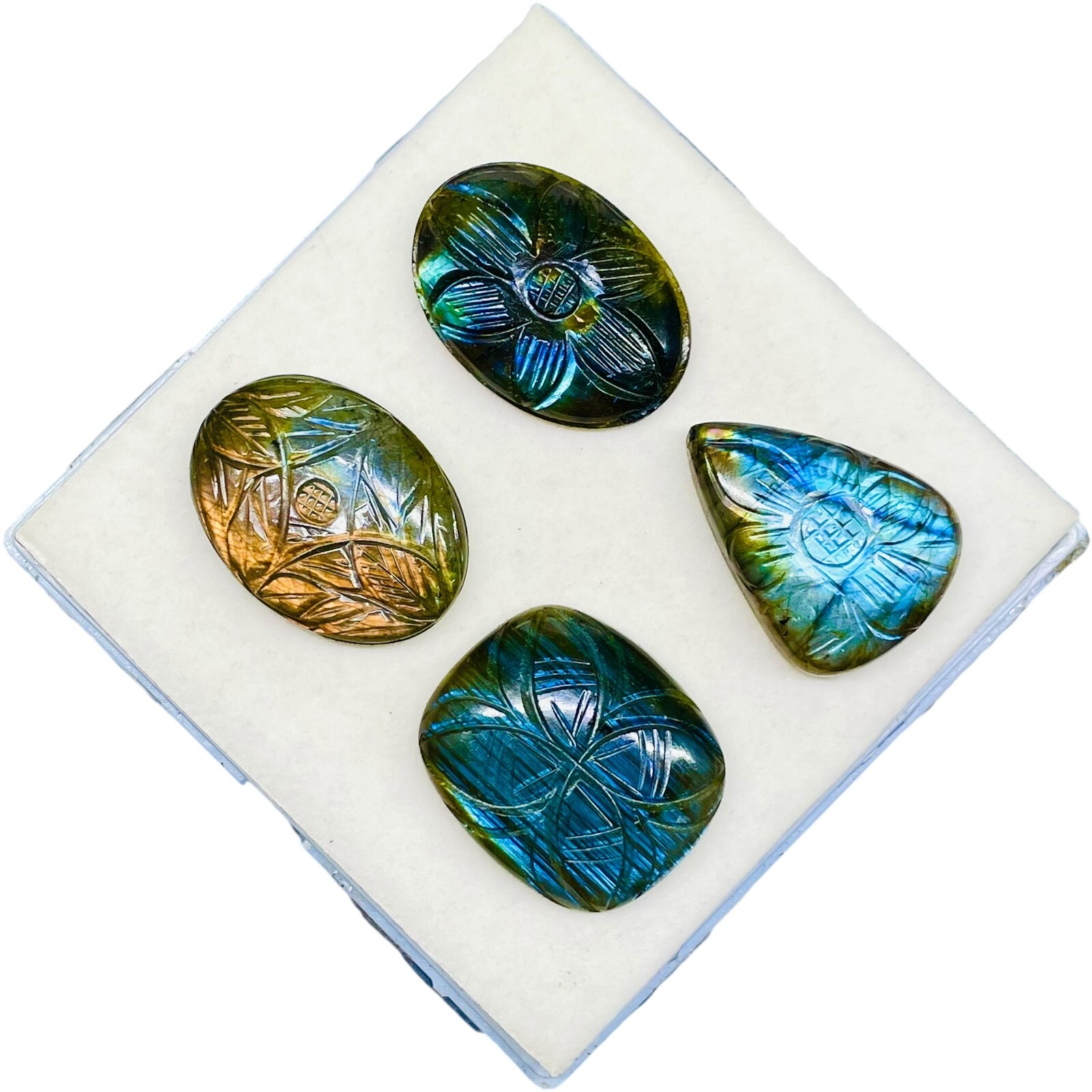 4 Pcs Natural Carved Labradorite 32-34mm Huge Pendant Size Loose Gemstones Lot