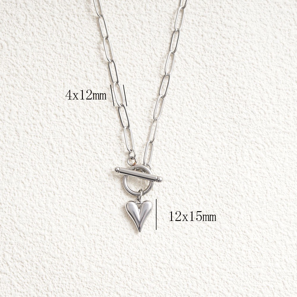 Paperclip Chain Necklace Stainless Steel Toggle Clasp Silver Unisex