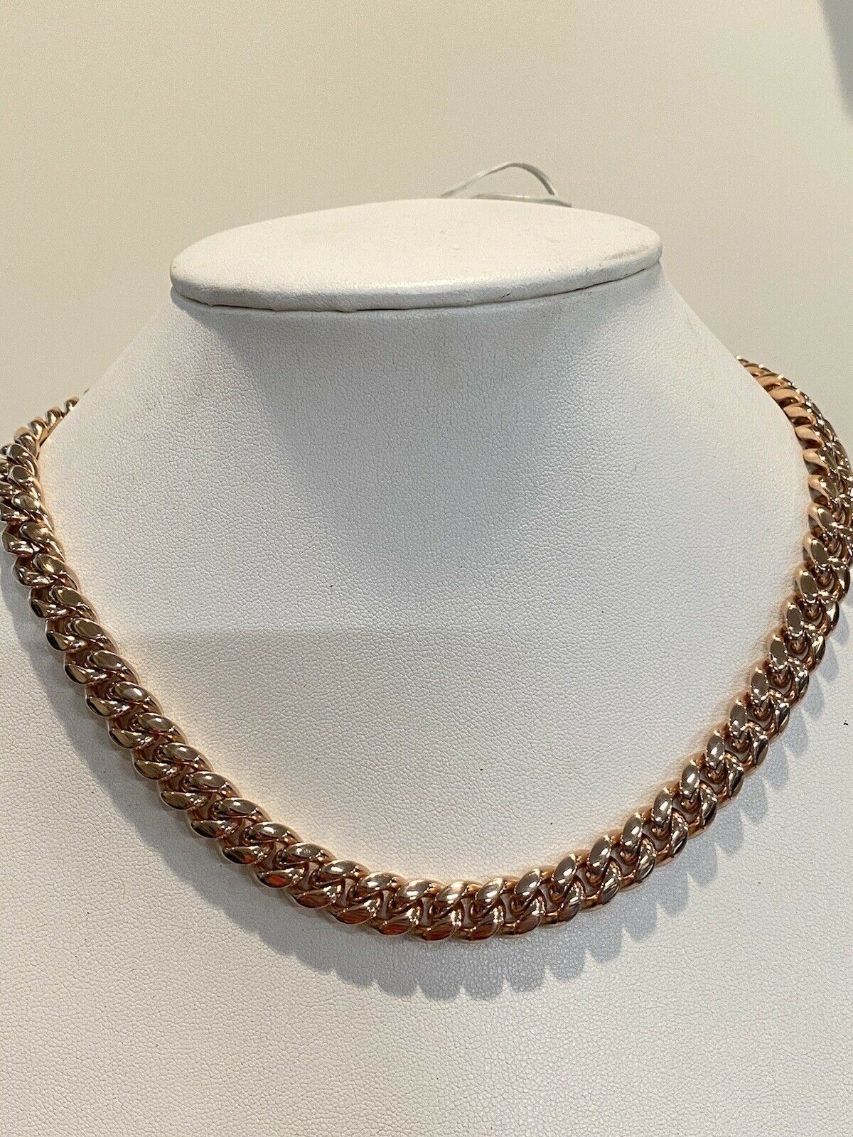 10mm Mens Miami Cuban Link Choker 14k Rose Plated Stainless Steel Chain Hip-Hop