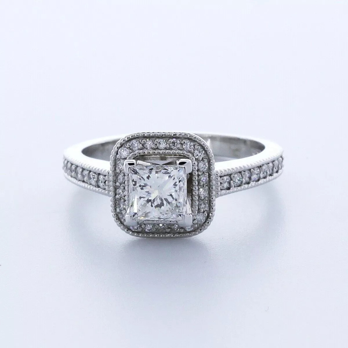 Engagement Ring Halo Platinum 1.60 Carat Princess Lab-Grown Diamond G VS1