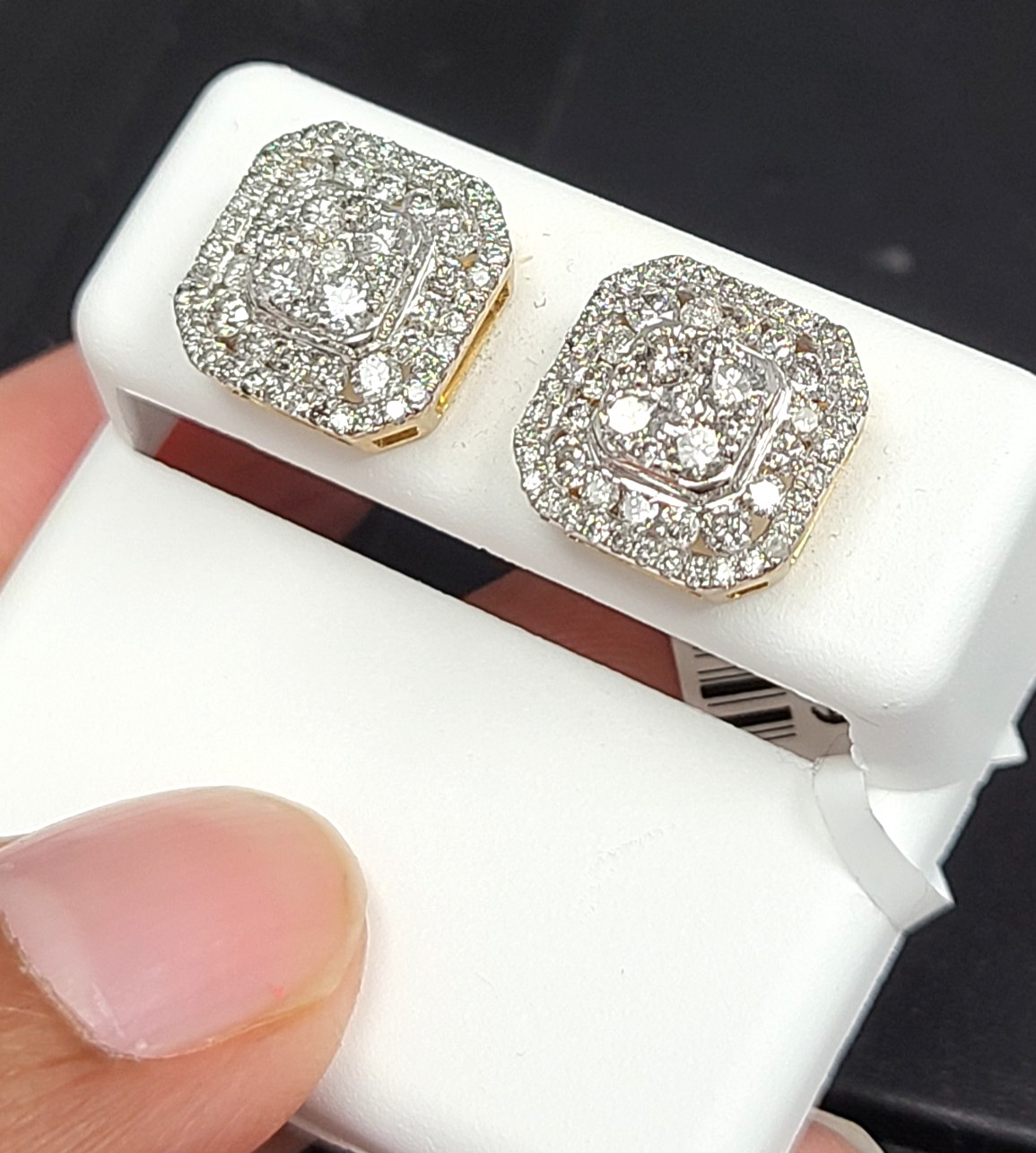 DEAL! 1.50 CTW NATURAL REAL DIAMONDS SQUARE STUDS EARRINGS 10K GOLD 11.5mm