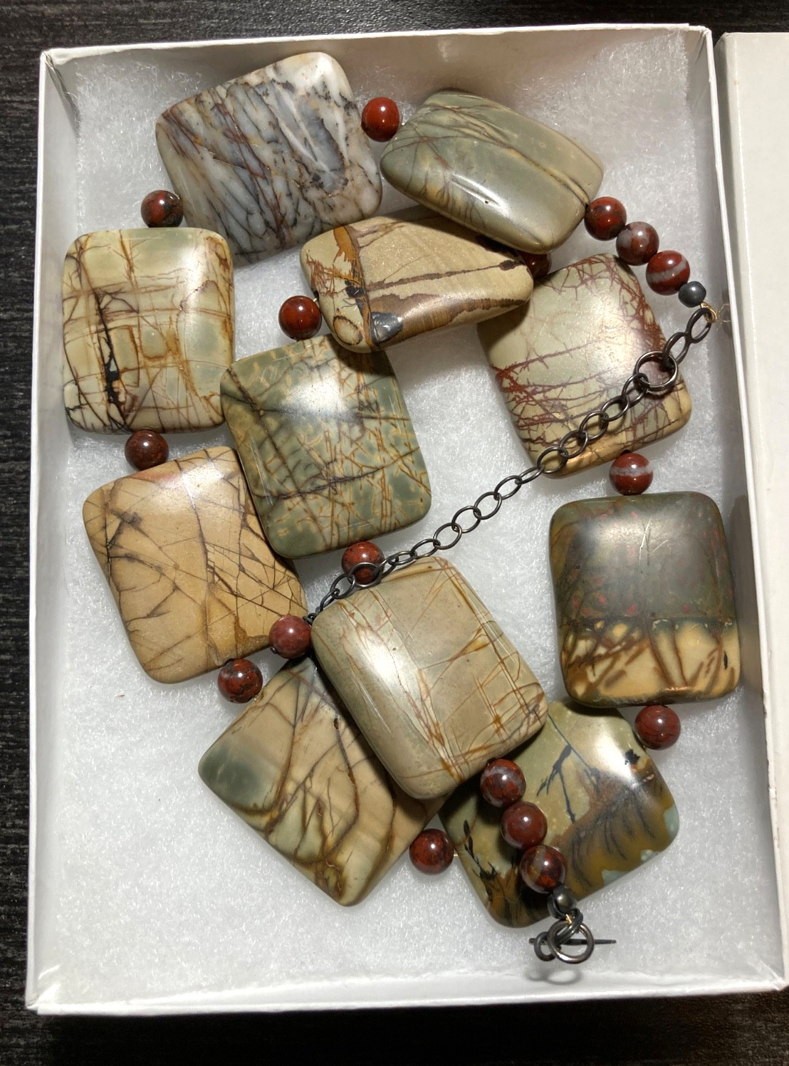 Handmade Natrual Stone Necklace Adjustable to 21″ long New with Box