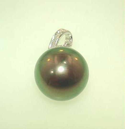14k White Gold 13.7mm 17.45Cts Black Tahitian Pearl 0.045Cts Diamond Pendant #3