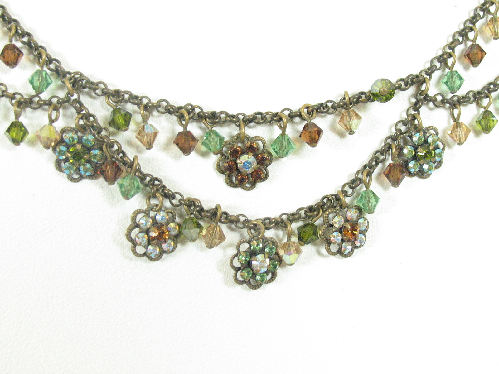 Liz Palacios Green Blue and Brown Reflective Crystal Necklace
