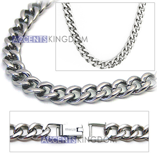 Accents Kingdom 6.9mm Titanium Men’s Curb Link Necklace Chain