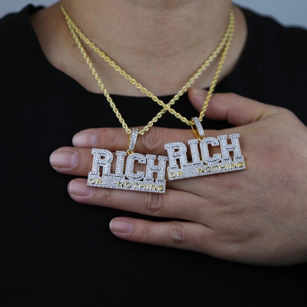 Rich Or Nothing Hip Hop Pendant 5A Cz Iced Bling