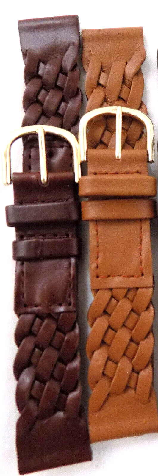 2 for 1 (1 Brown & 1 Dark Beige) Braided Woven Genuine Leather 18mm Watch Bands