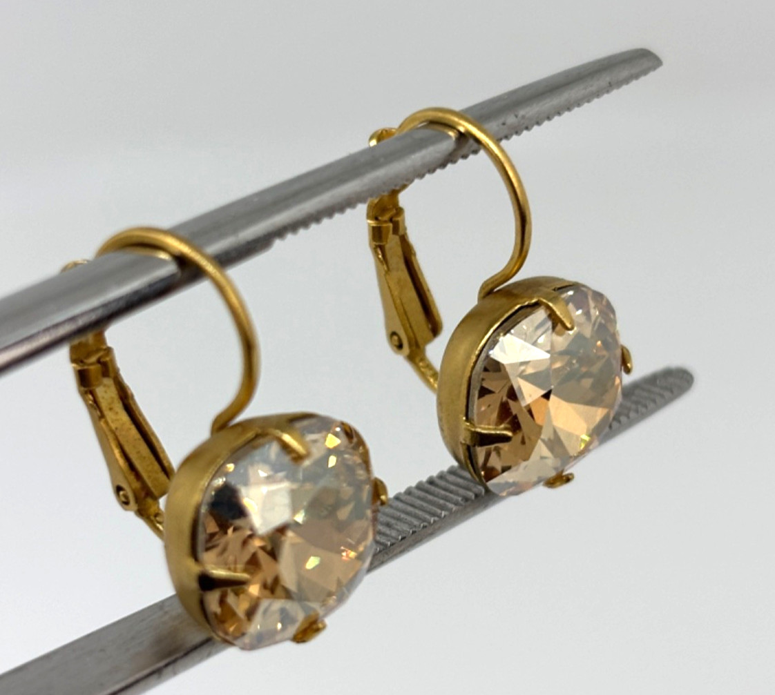 Vintage Signed LIZ PALACIOS Peach Color Crystal Gold Tone Pierced EARRINGS