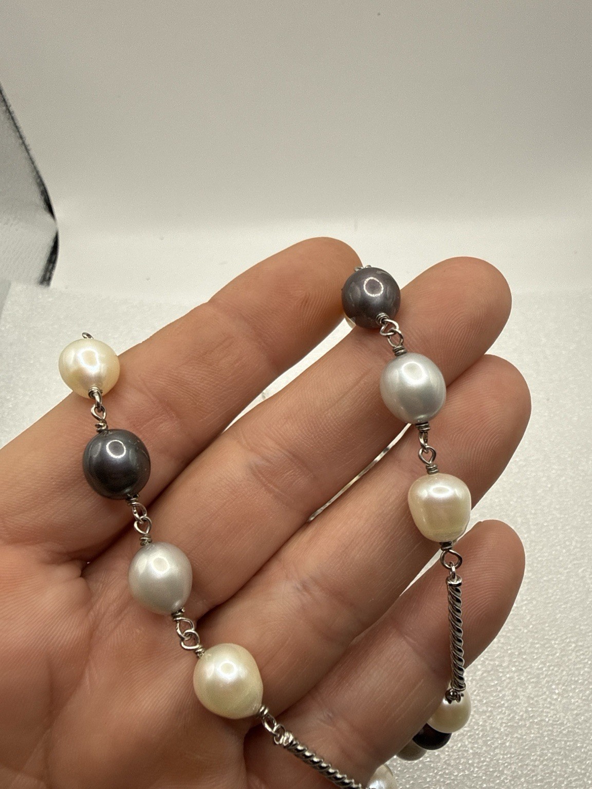 78” Long Freshwater Pearl Necklace Gray White Black Pearls No Clasp (Lot#1554)
