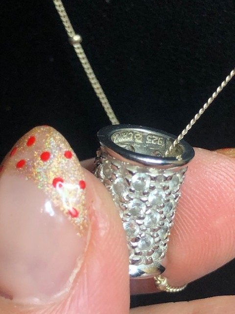 8884 Sterling Silver 925 CZ slider Pendant Necklace ball station chain 18″ 6.2g