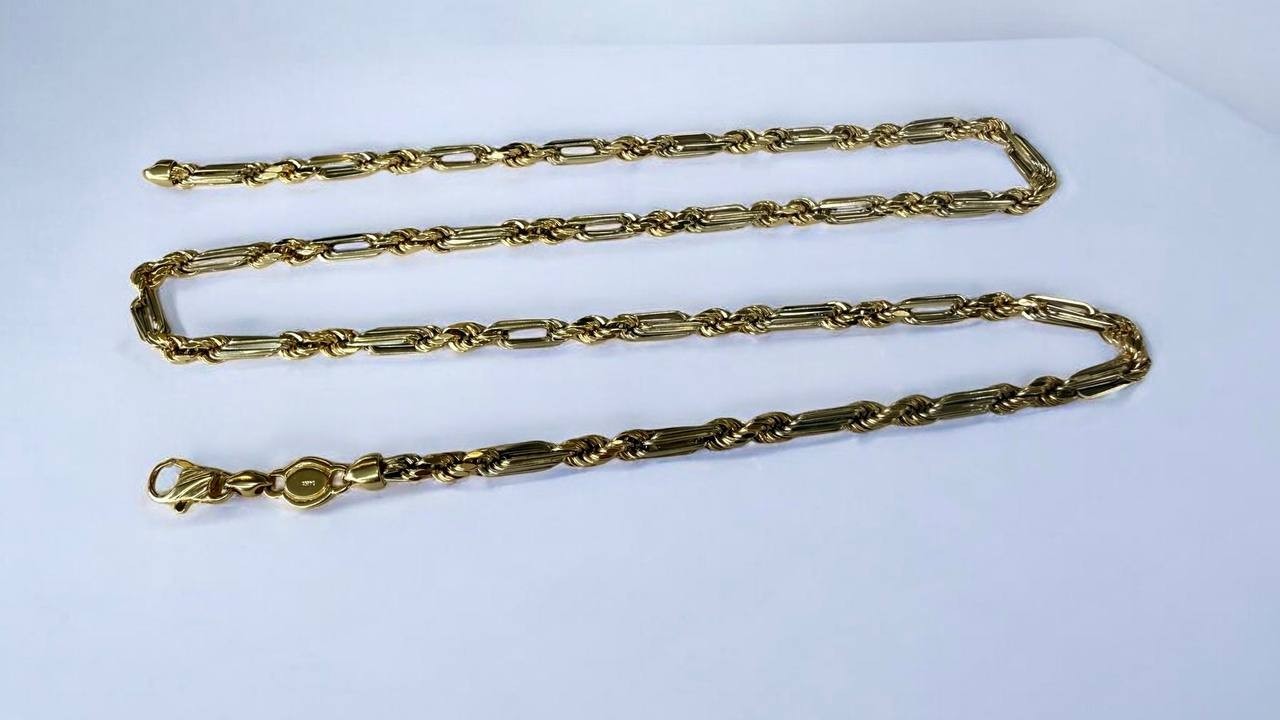 14K Two Tone Gold Milano Figarope Chain Necklace Hollow 26″ 5mm 33.6g Mens Italy