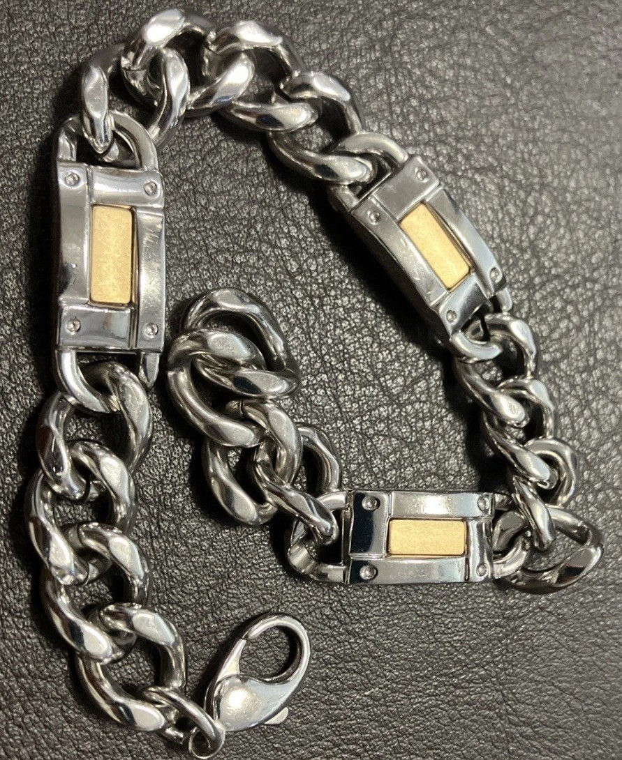 14kt & 925 Sterling Silver Combination Cuban Solid Bracelet 60grams 9.5inches