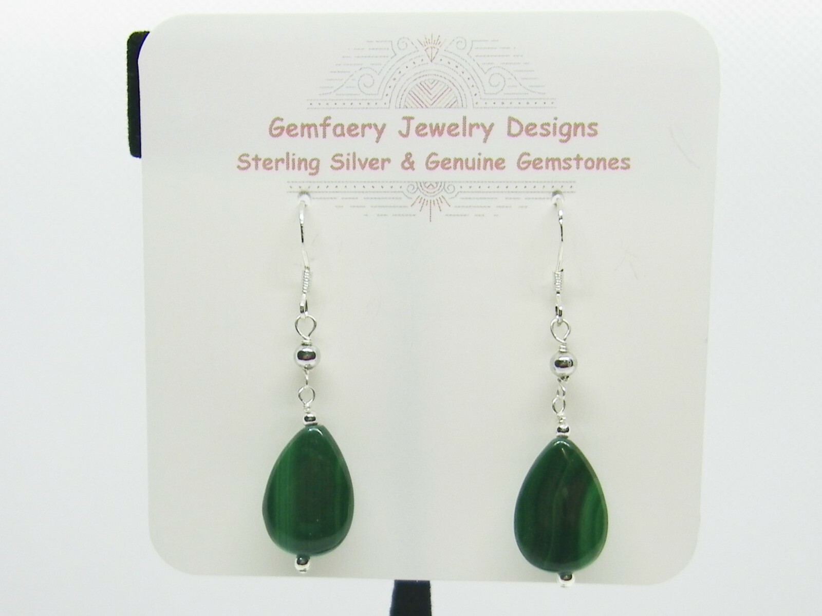Sterling Silver Natural MALACHITE Gemstone Dangle Earrings #1272…Handmade USA