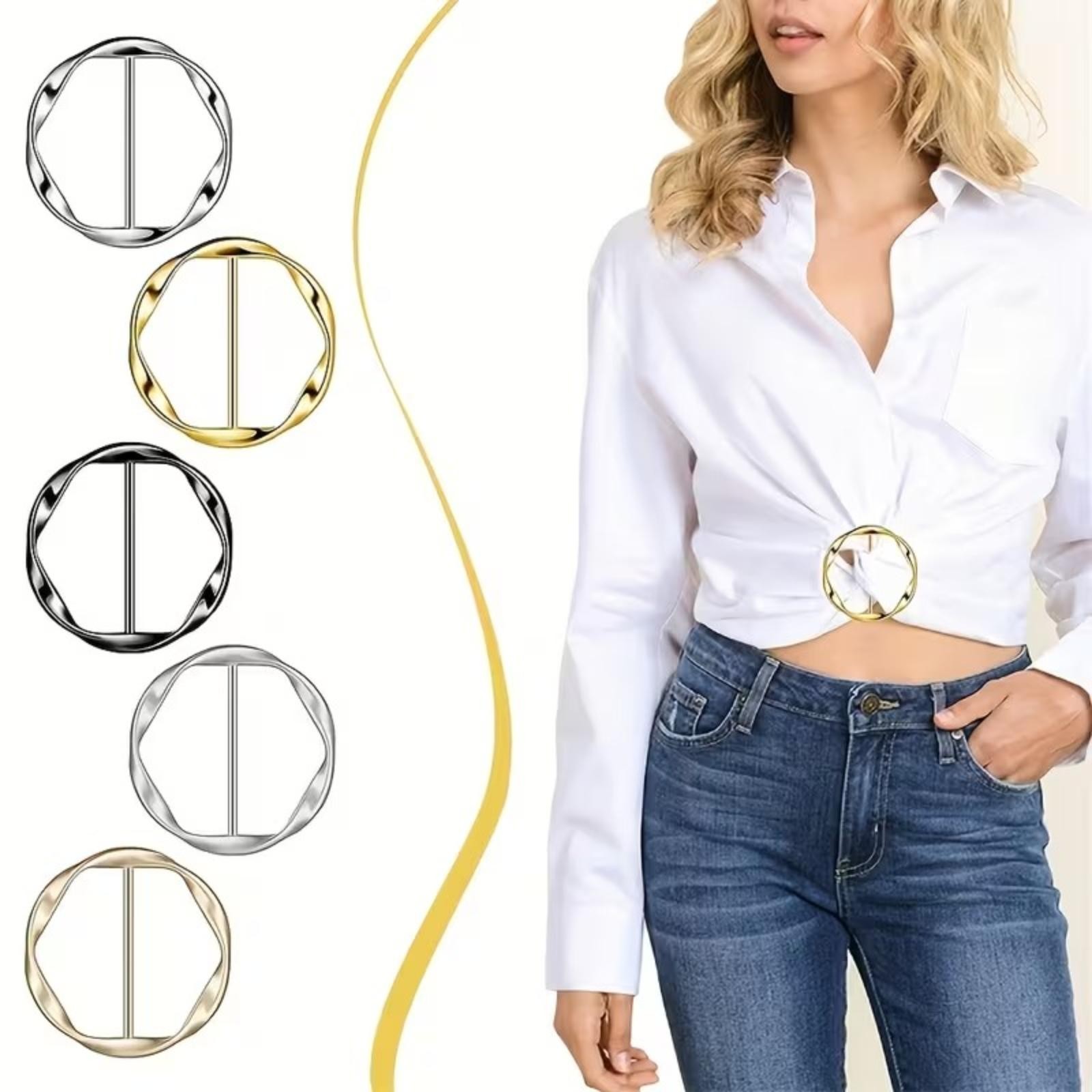 5Pcs Metal T Shirt Clips Scarf Ring Buckle Waist Cinch Hem Tie Clothing Fastener