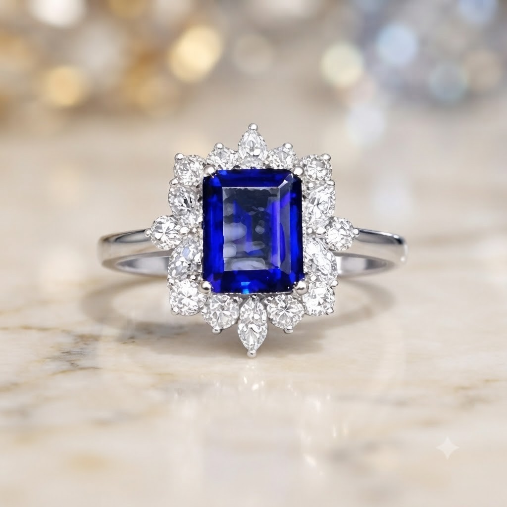 3.70 Ct Natural Sapphire And Diamond Wedding Bridal Ring 14K White Gold Size 5
