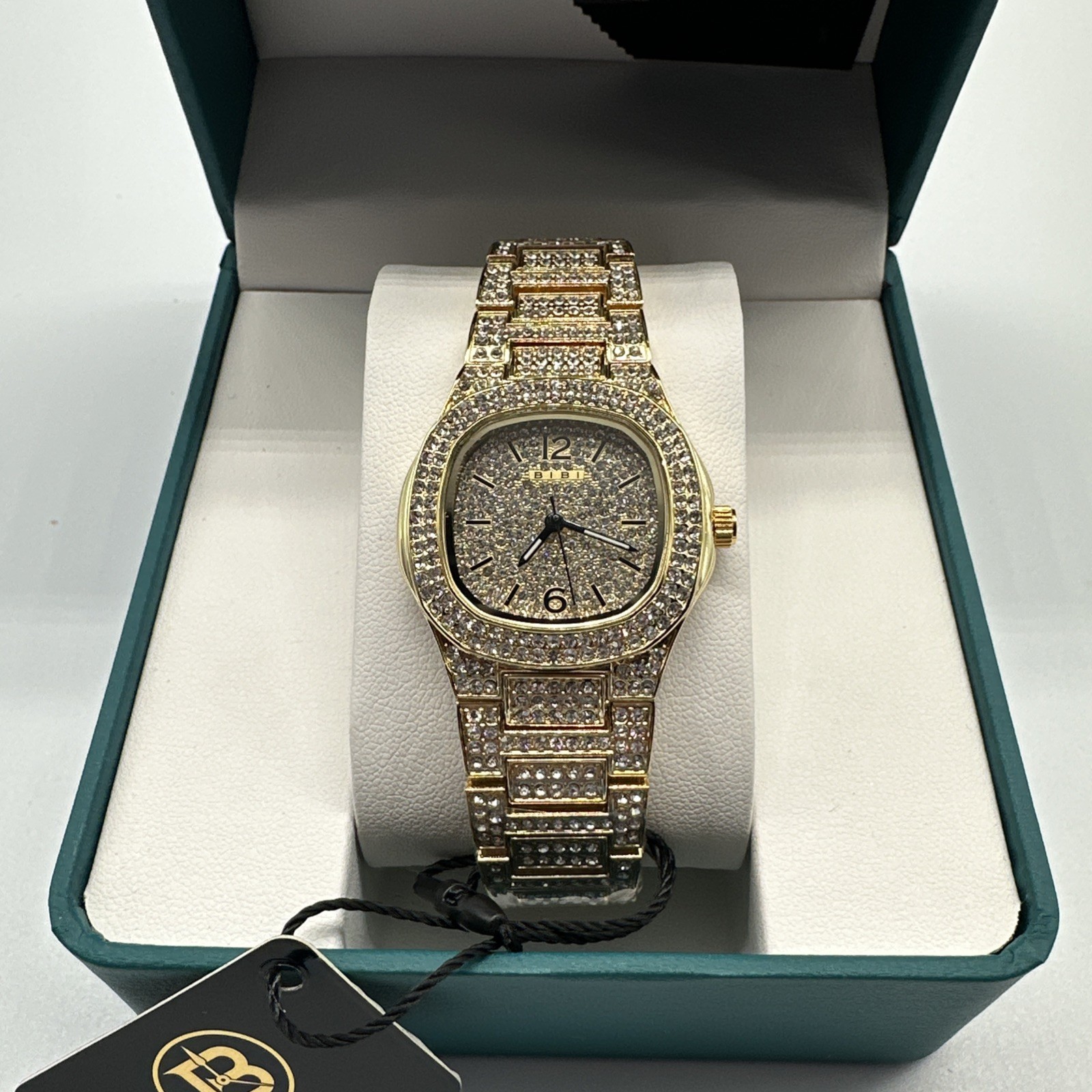 BIBI Men’s Luxury Watch Gold Tone, Iced Out Cushion Fashion Watch, 33mm,B0260