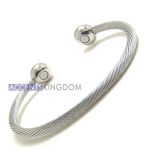 Accents Kingdom Magnetic Stainless Cable Silver Oval Ball Golf Bracelet