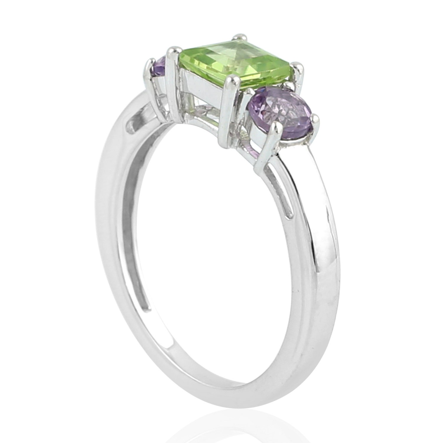 925 Sterling Silver Peridot Amethyst Band Ring, Minimalist Jewelry for Her
