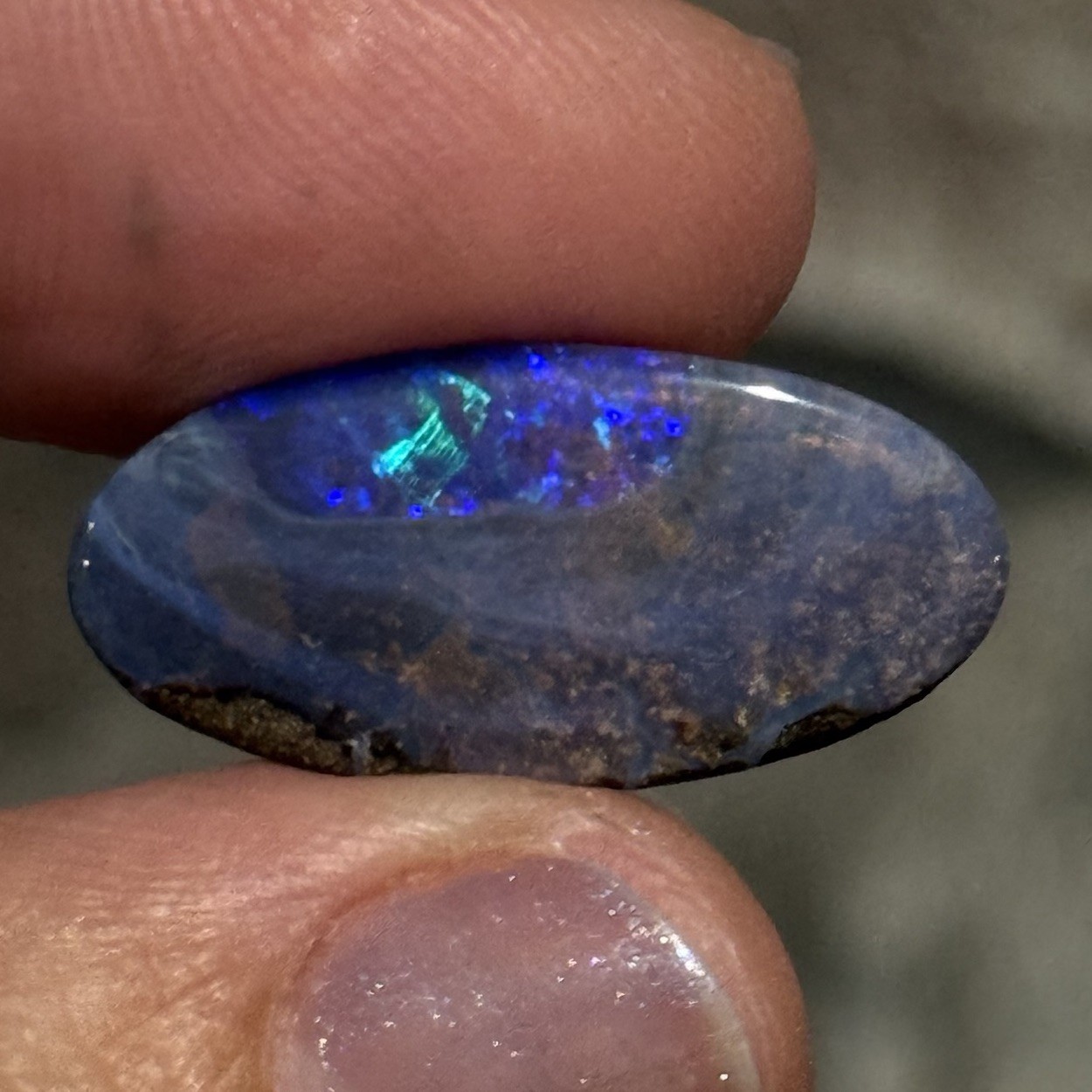 13.25ct 24x12x5mm Unique Blue Australian Boulder Opal Oval Cabochon Ring Gem