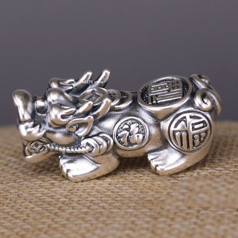 HOLLOW Pure 999 Fine Silver Pendant Coin Fu Blessing Dragon Son Pixiu DIY Bead