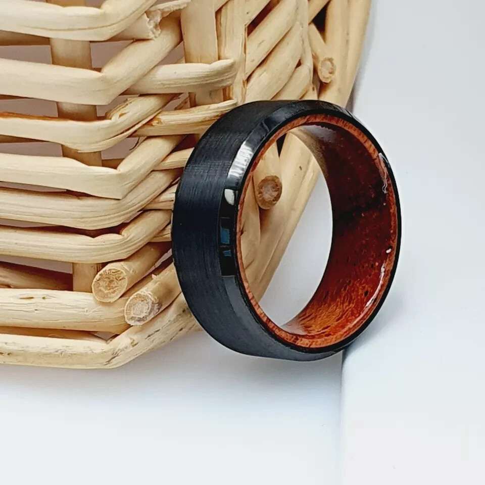 Wood Inside Black Tungsten Promise Ring For Men Women Anniversary Gifts for Her