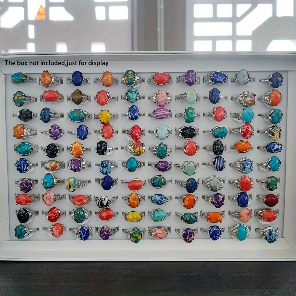 50/100Pcs Wholesale Lot Mixed Rings Malachite Rings Natural Stone Gemstone