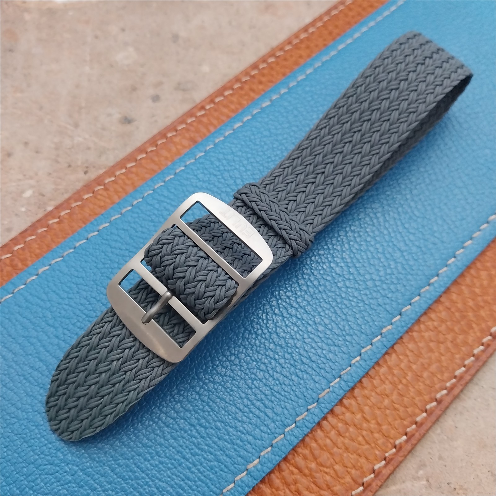 20mm Eulit Atlantic Gray Braided Perlon Single Pass Field Watch Strap