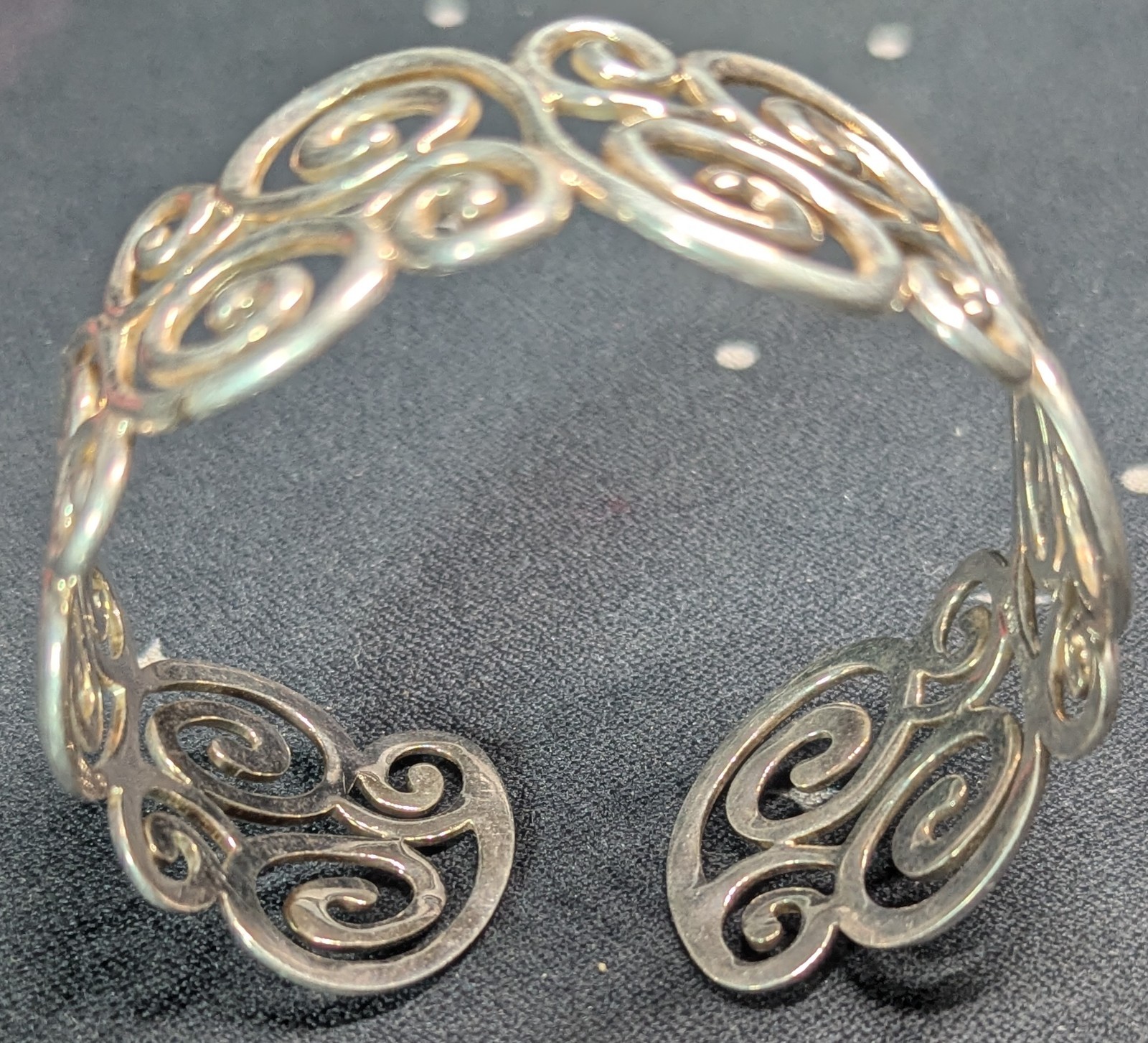 Sterling Silver 925 Ornate Scrollwork Filigree Open Cuff Bracelet 35 grams