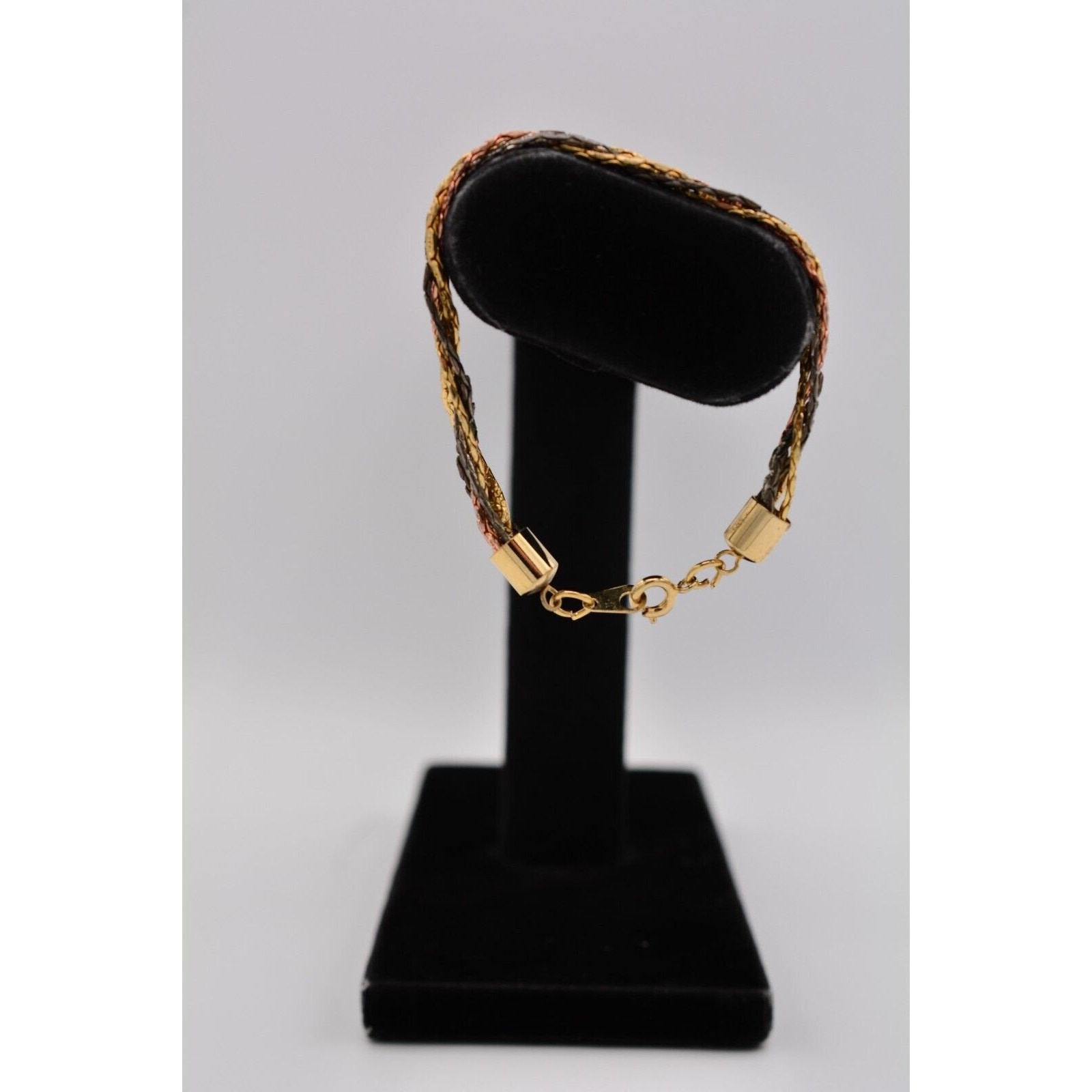 Vintage Chain Braided Bracelet Mixed Metal Silver Gold Copper Tone 1980s Bin5